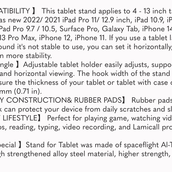 Tablet Stand Adjustable, Lamicall Tablet Stand : Desktop Stand Holder Dock - Picture 6 of 7